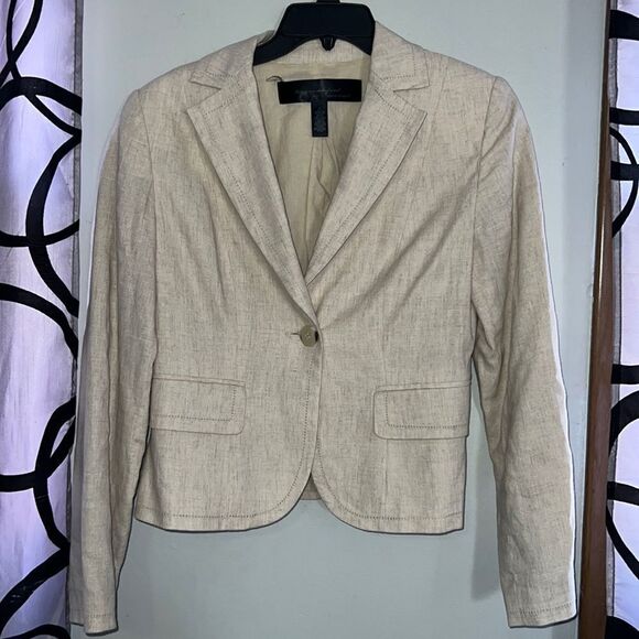 Apostrophe Women's Blazer Jacket Size 4 Cream Tan Dressy One Button Linen - Picture 1 of 6